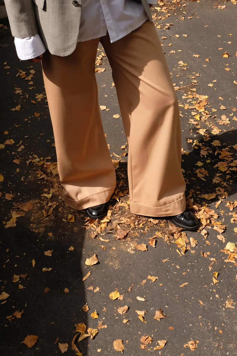 0086_VINTAGE 1960 WOOL BEIGE WIDE LEG PANTS