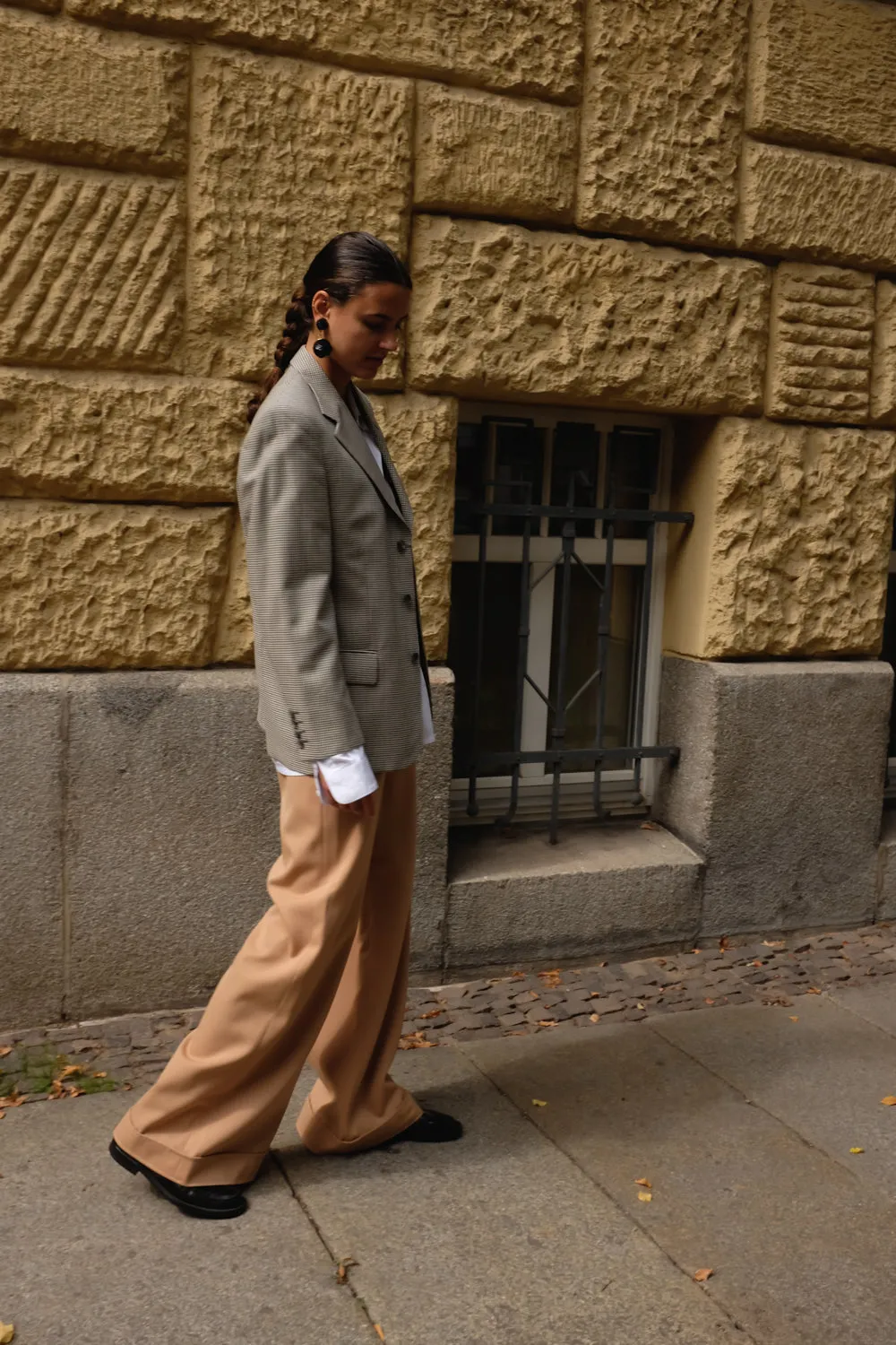 0086_VINTAGE 1960 WOOL BEIGE WIDE LEG PANTS