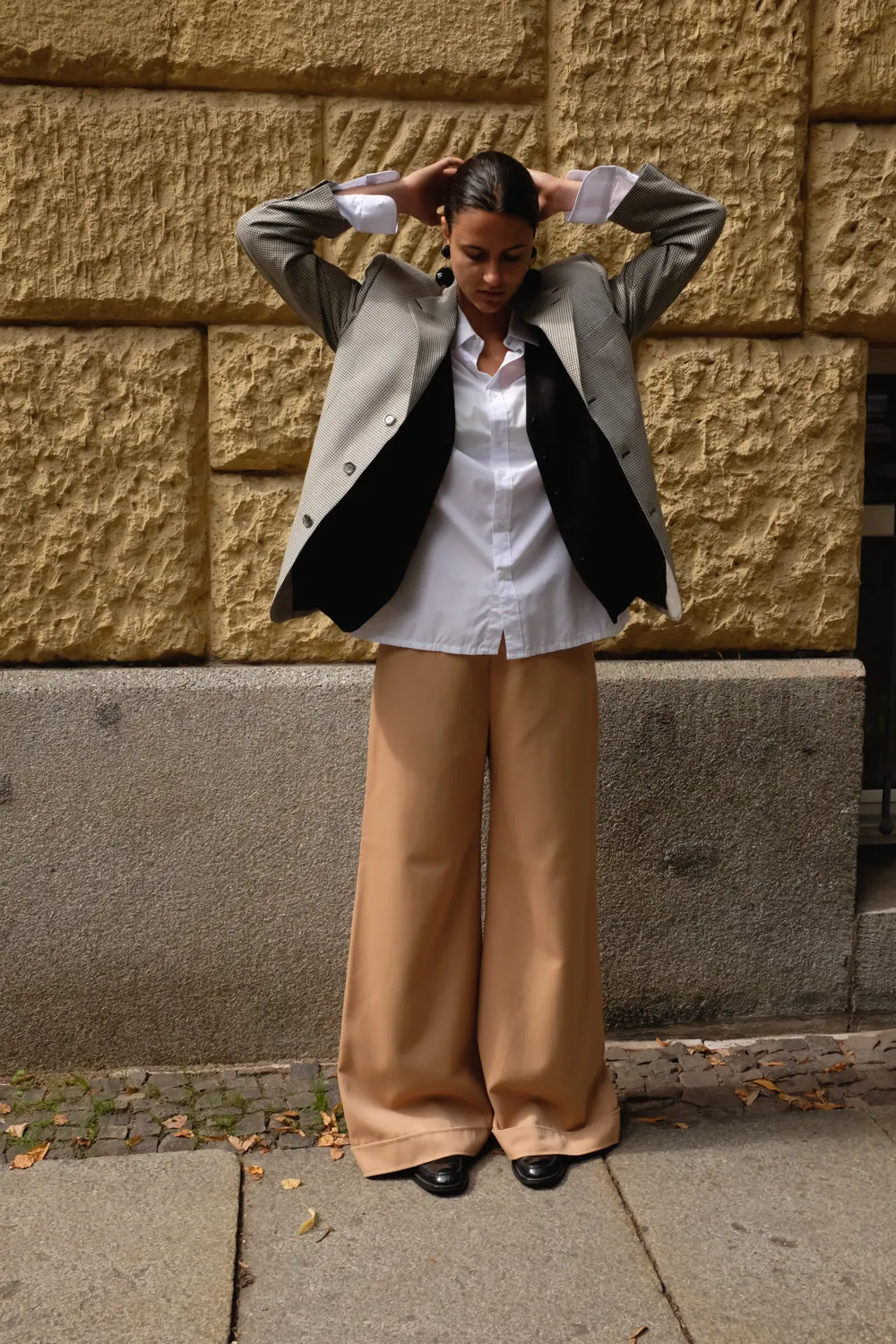 0086_VINTAGE 1960 WOOL BEIGE WIDE LEG PANTS