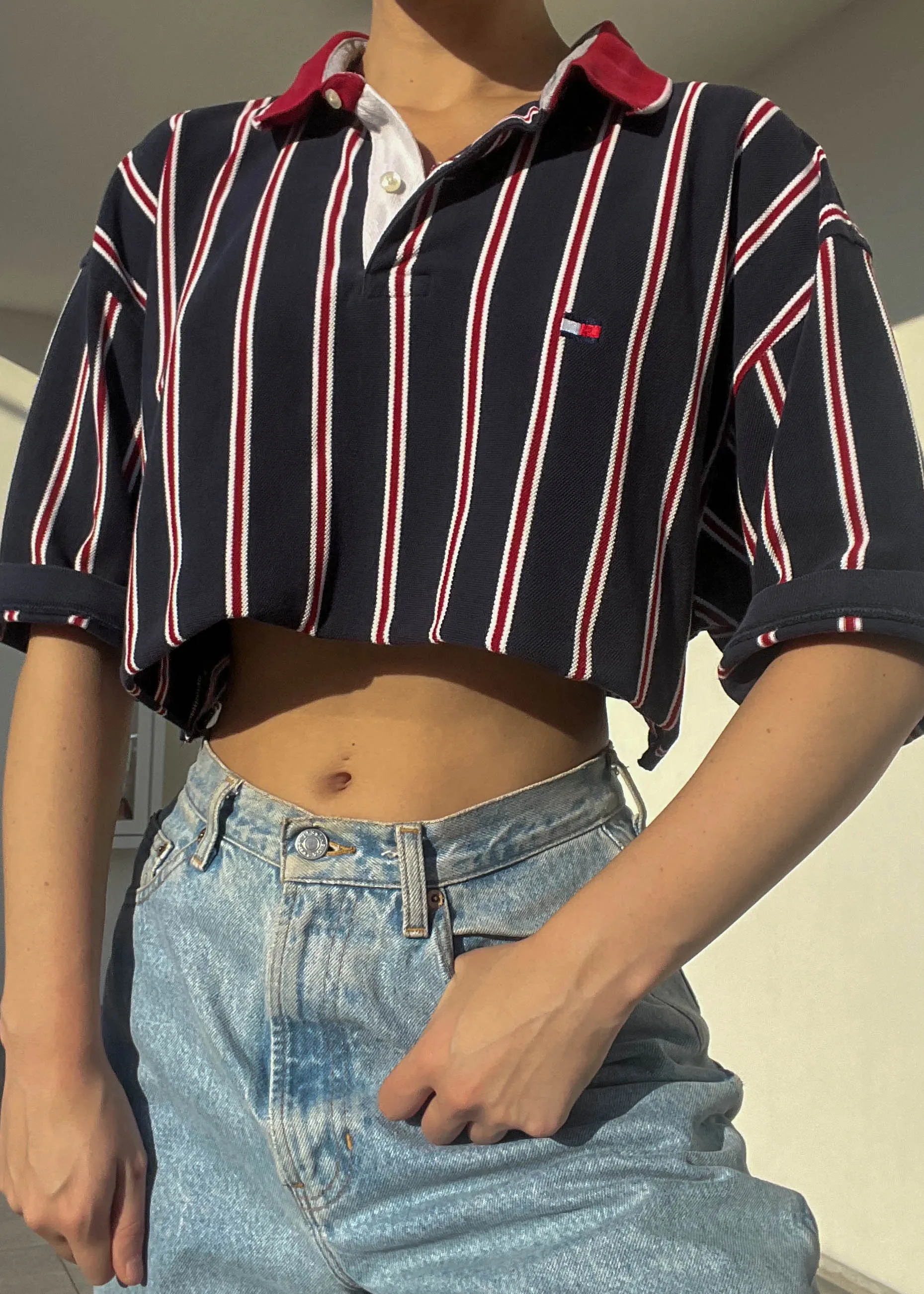 90's Tommy Stripe Polo (S-M)