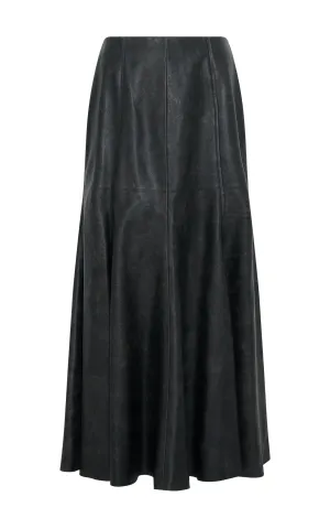 Amy Midi Skirt in Black Leather