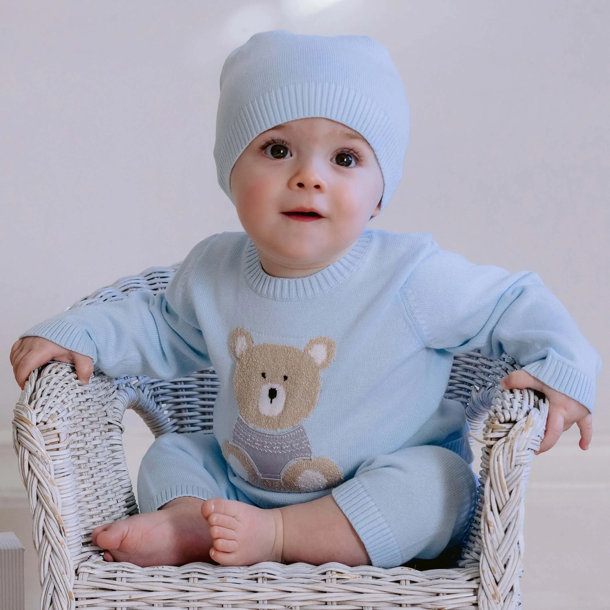 Baby Boys Enzo Blue Knitted Set with Hat