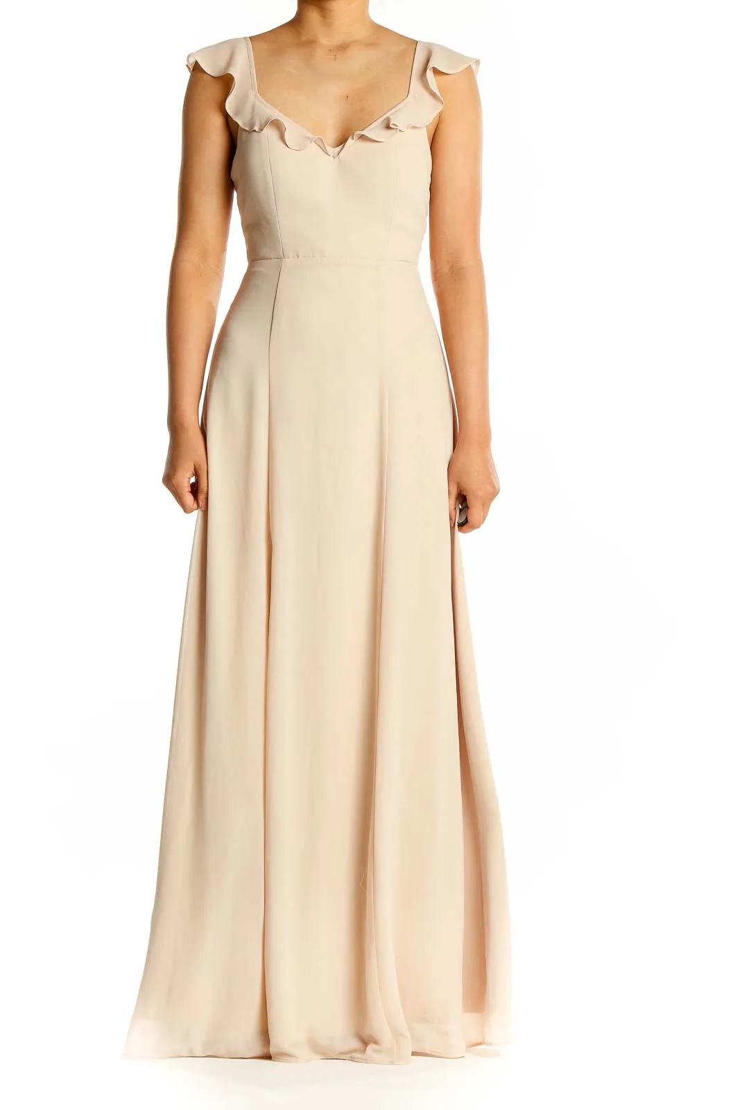 Beige Ruffled Sweetheart Maxi Dress