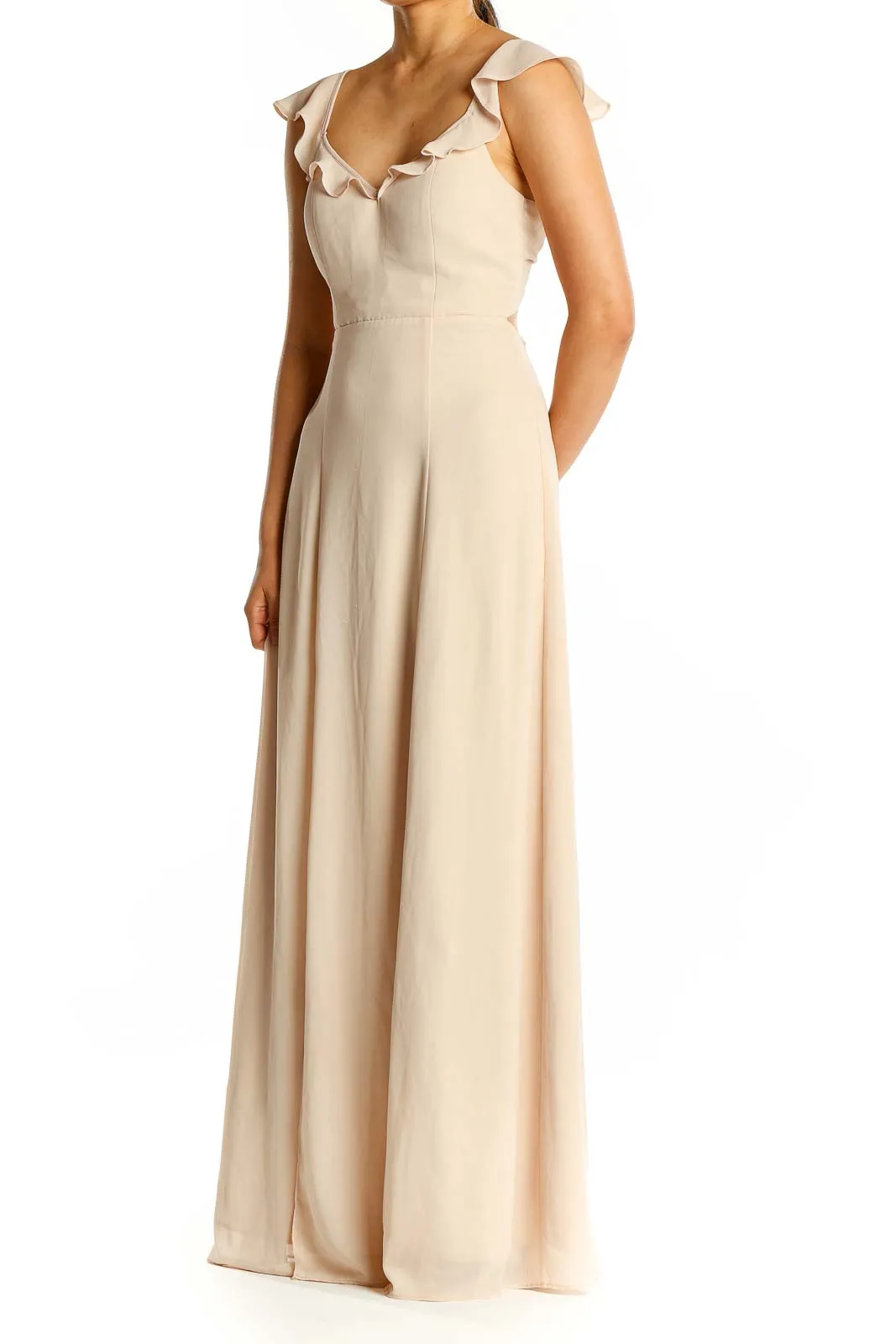 Beige Ruffled Sweetheart Maxi Dress