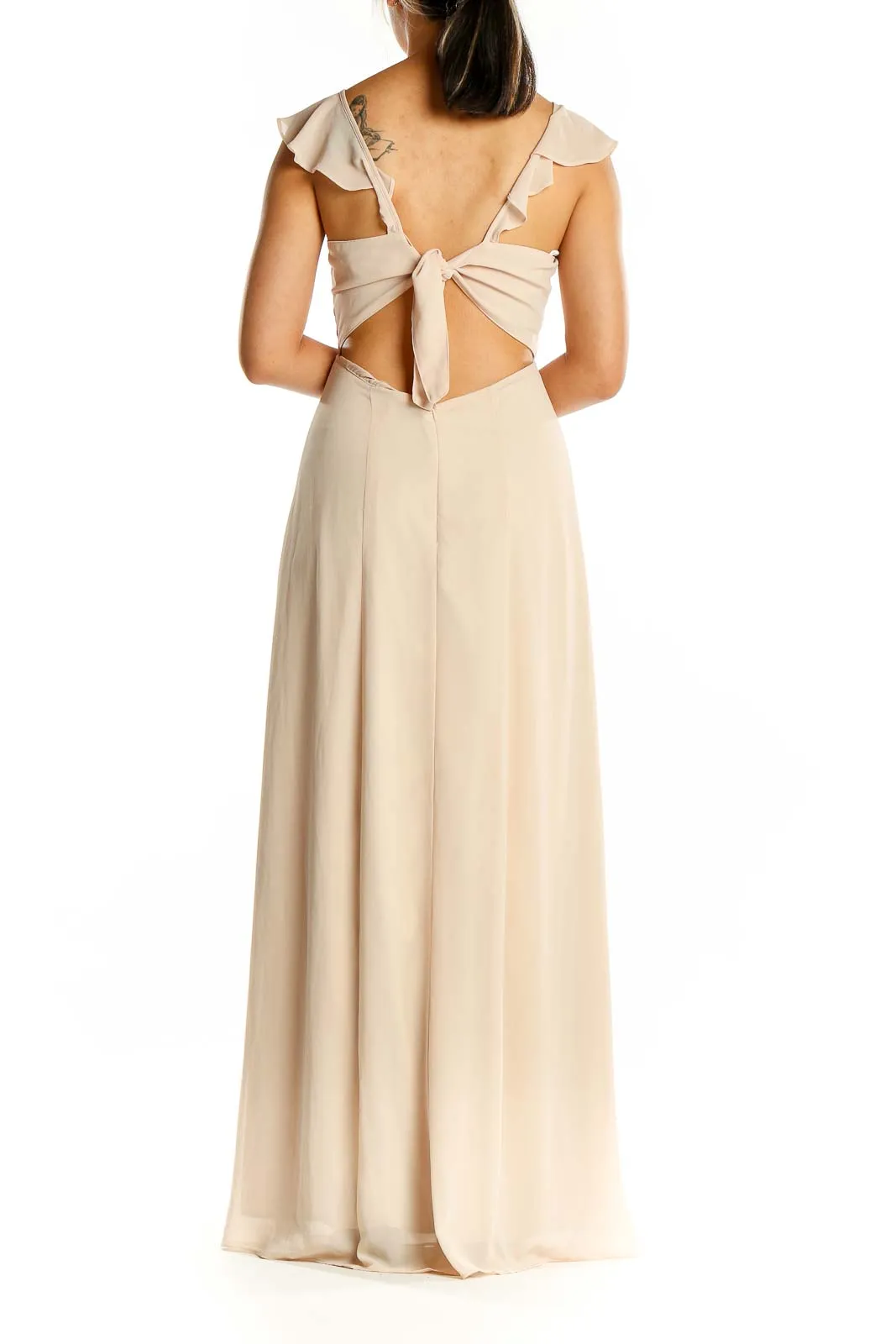 Beige Ruffled Sweetheart Maxi Dress