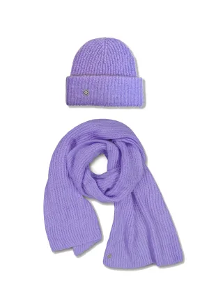 BERRY RIB BEANIE & MILLER RIB SCARF SET - Lavender