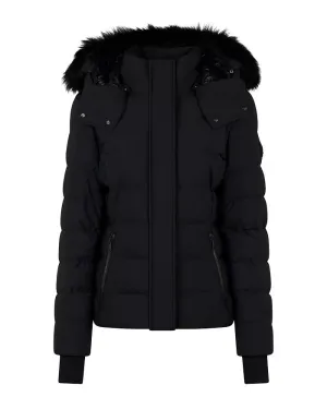 Betta Shearling Trim Down Puffer Jacket Black / Black Shearling