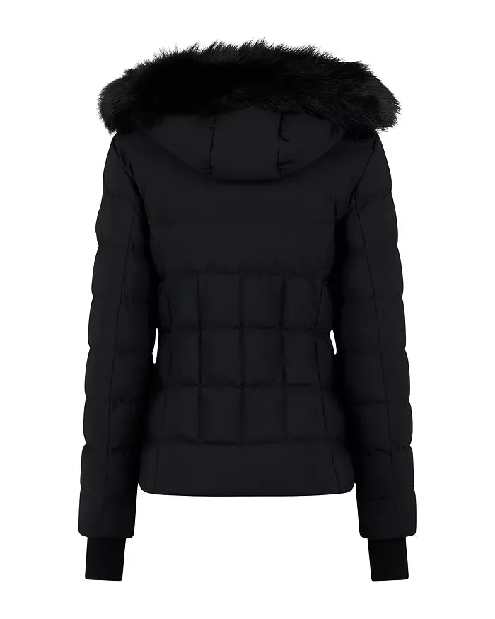 Betta Shearling Trim Down Puffer Jacket Black / Black Shearling