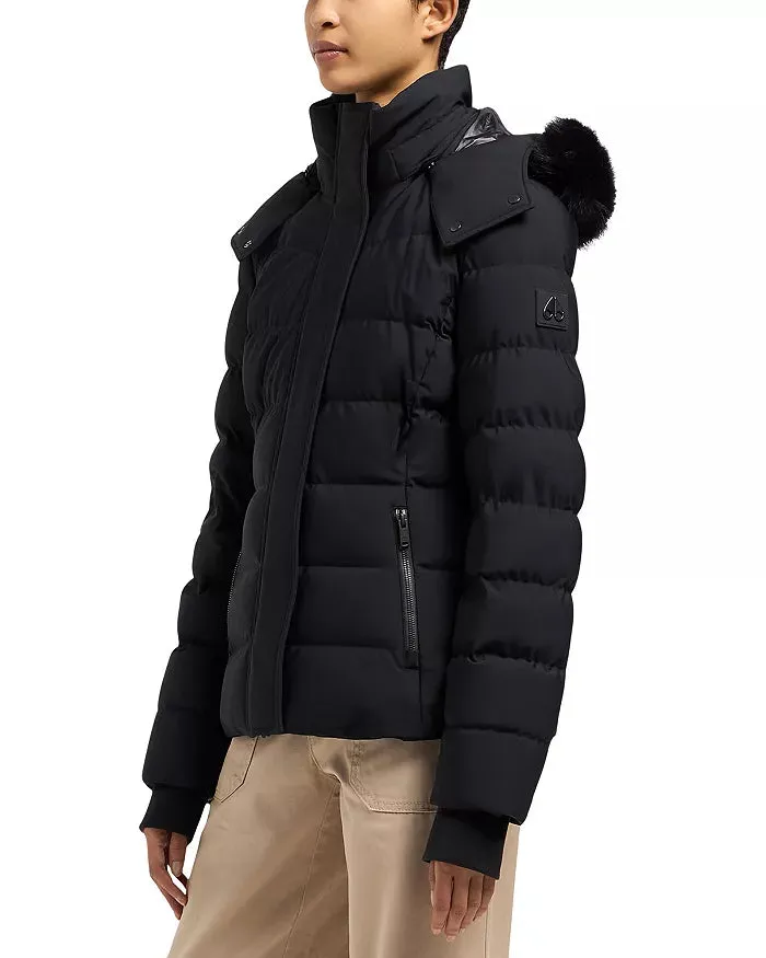 Betta Shearling Trim Down Puffer Jacket Black / Black Shearling