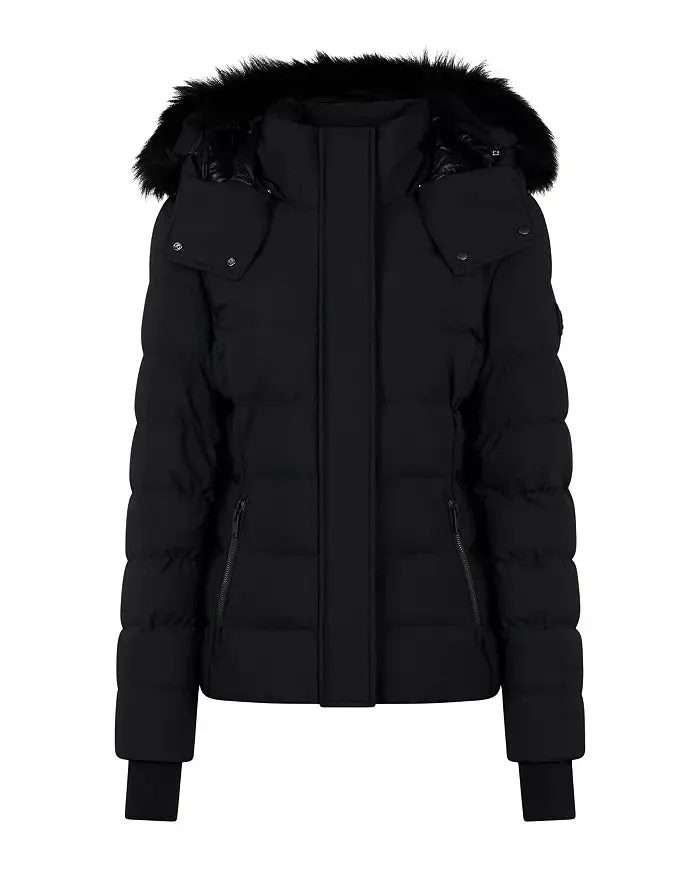 Betta Shearling Trim Down Puffer Jacket Black / Black Shearling