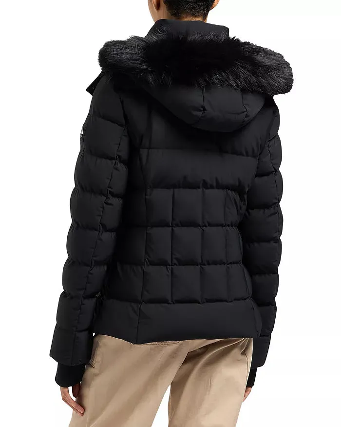 Betta Shearling Trim Down Puffer Jacket Black / Black Shearling