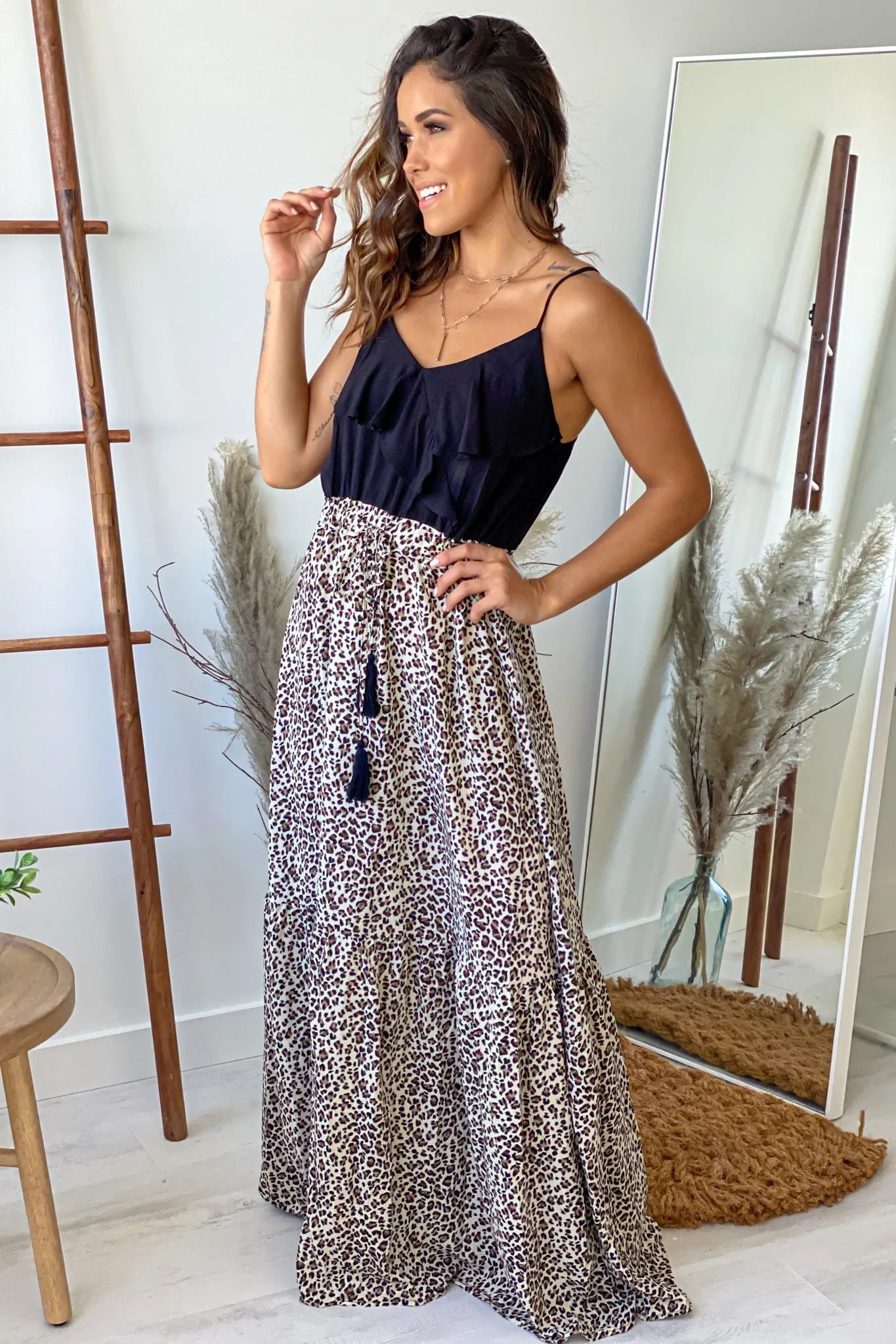 Black and Leopard Maxi Dress