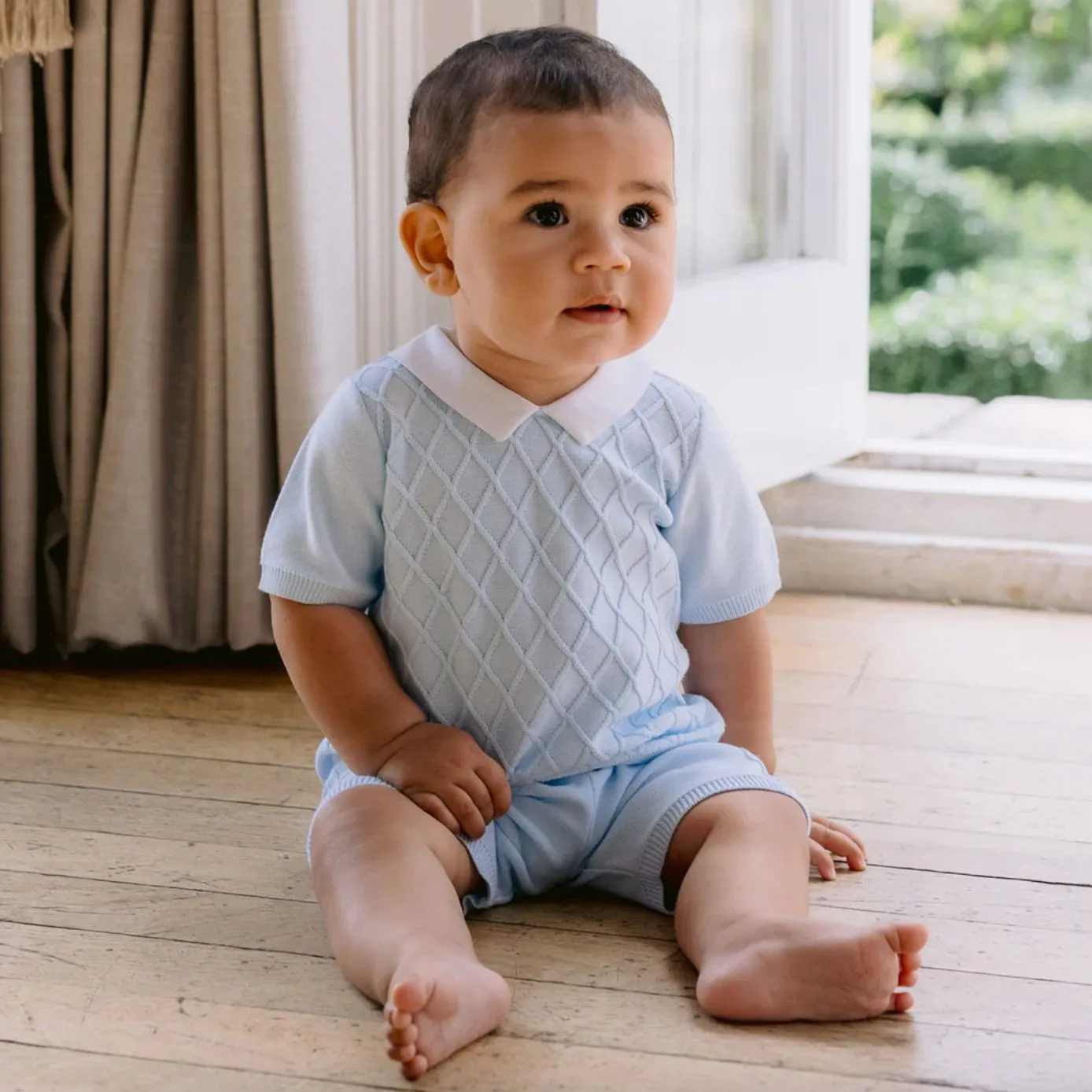 Boys Blue Cotton Diamond Short Set