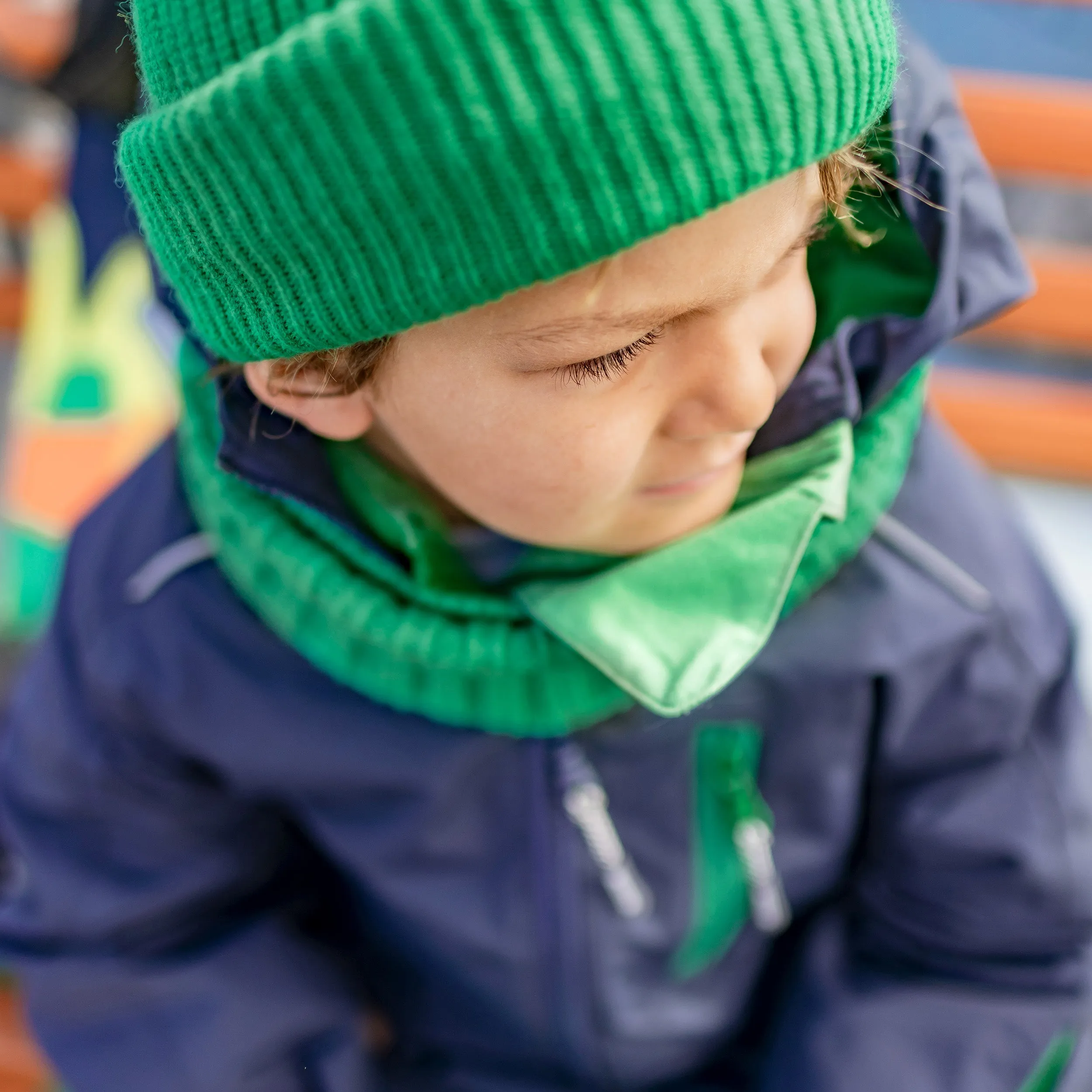 Cache-cou en tricot vert, enfant || Green knitted neck warmer, child