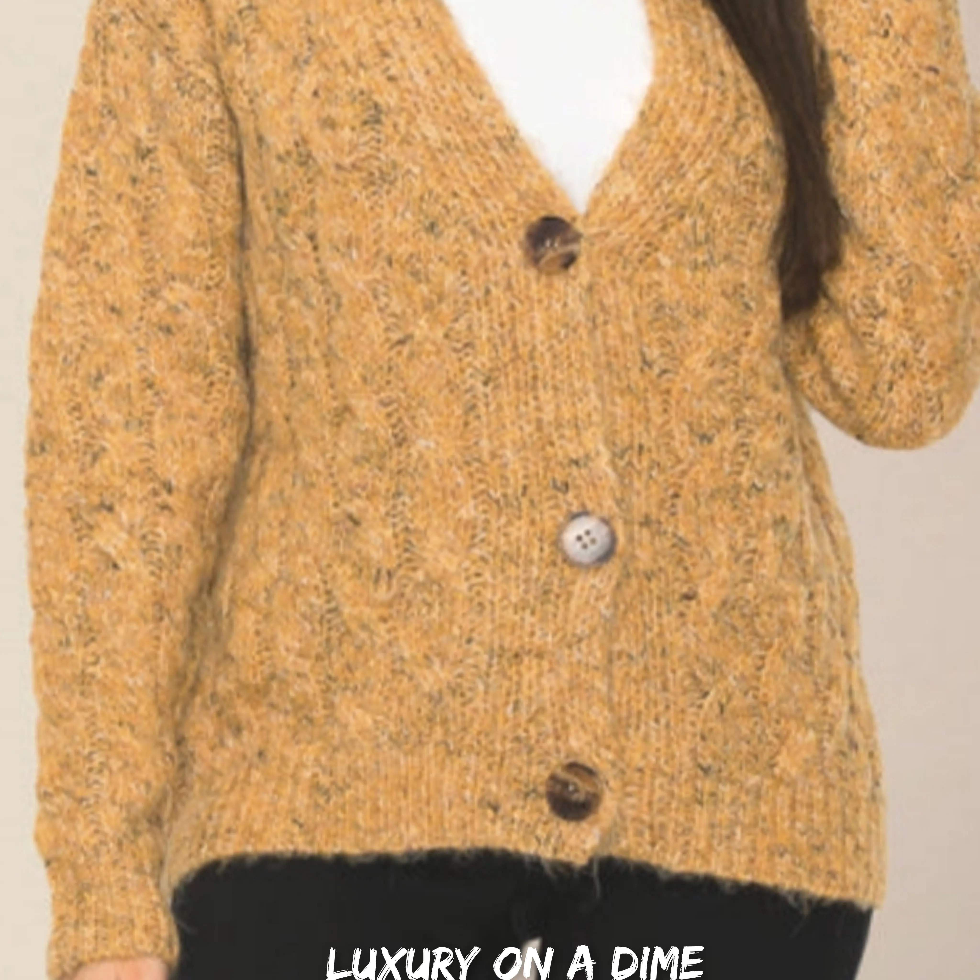 Chunky Cable Knit Fuzzy Wool Blend Button Front Classic Long Sleeve Cardigan Sweater