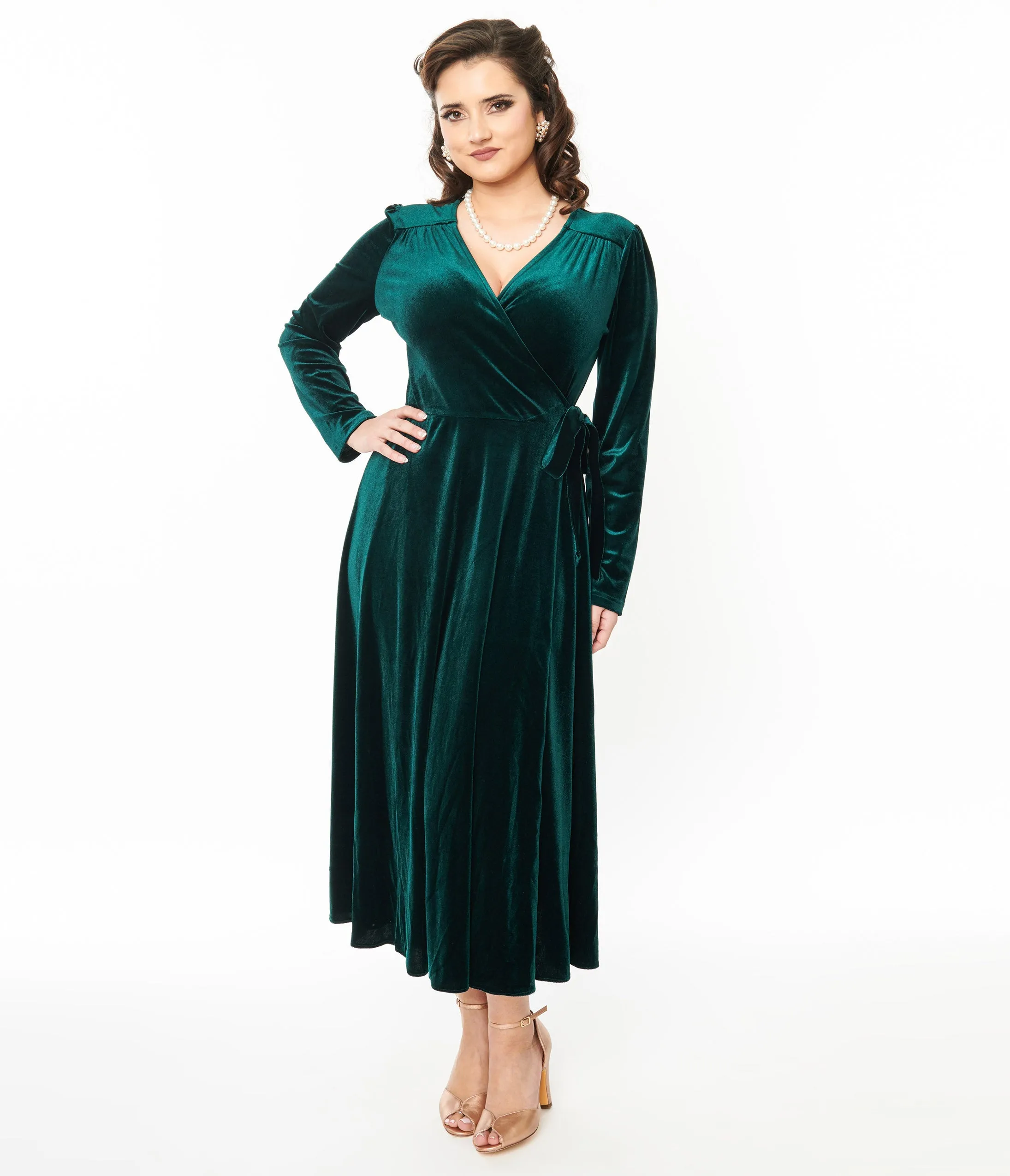 Collectif 1940s Green Velvet Kendra Wrap Dress