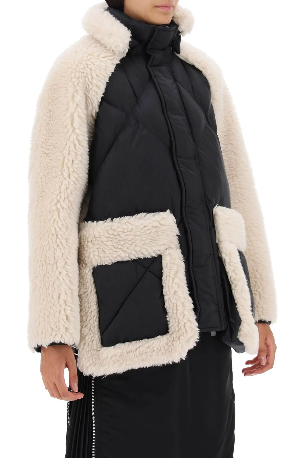 convertible jacket in ripstop and faux shearling