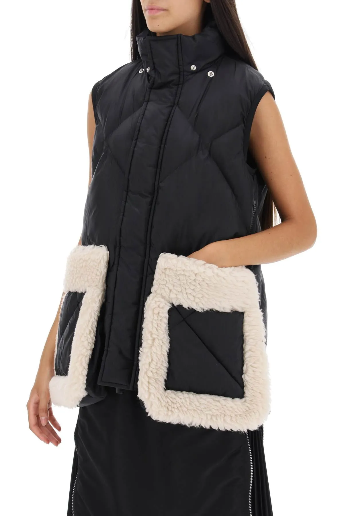 convertible jacket in ripstop and faux shearling