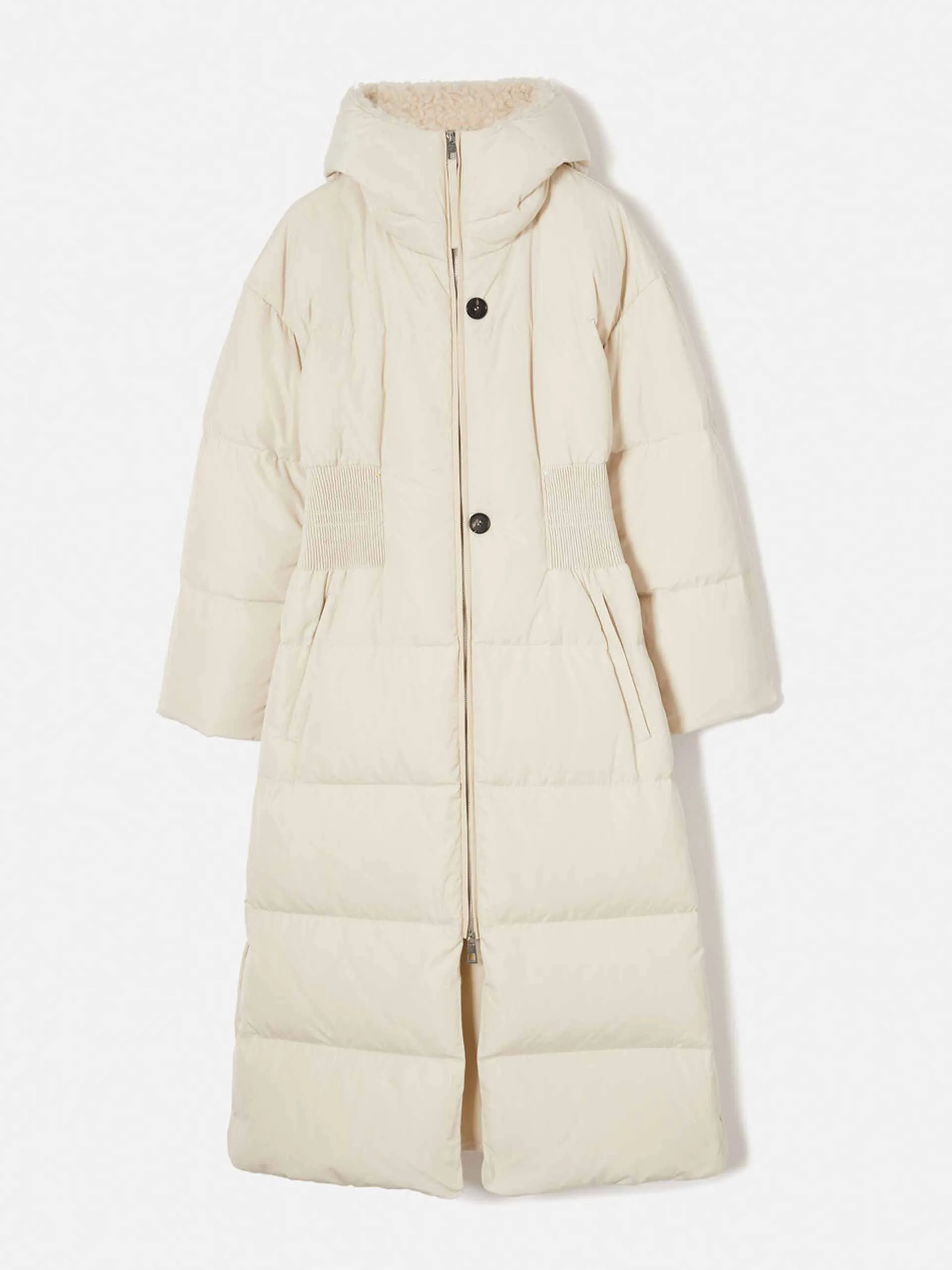 Cream hooded maxi puffer coat