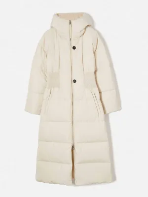 Cream hooded maxi puffer coat