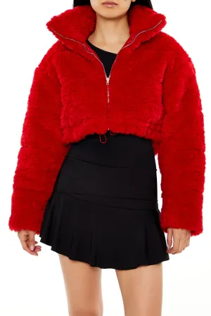 Cropped Faux Shearling Puffer Jacket