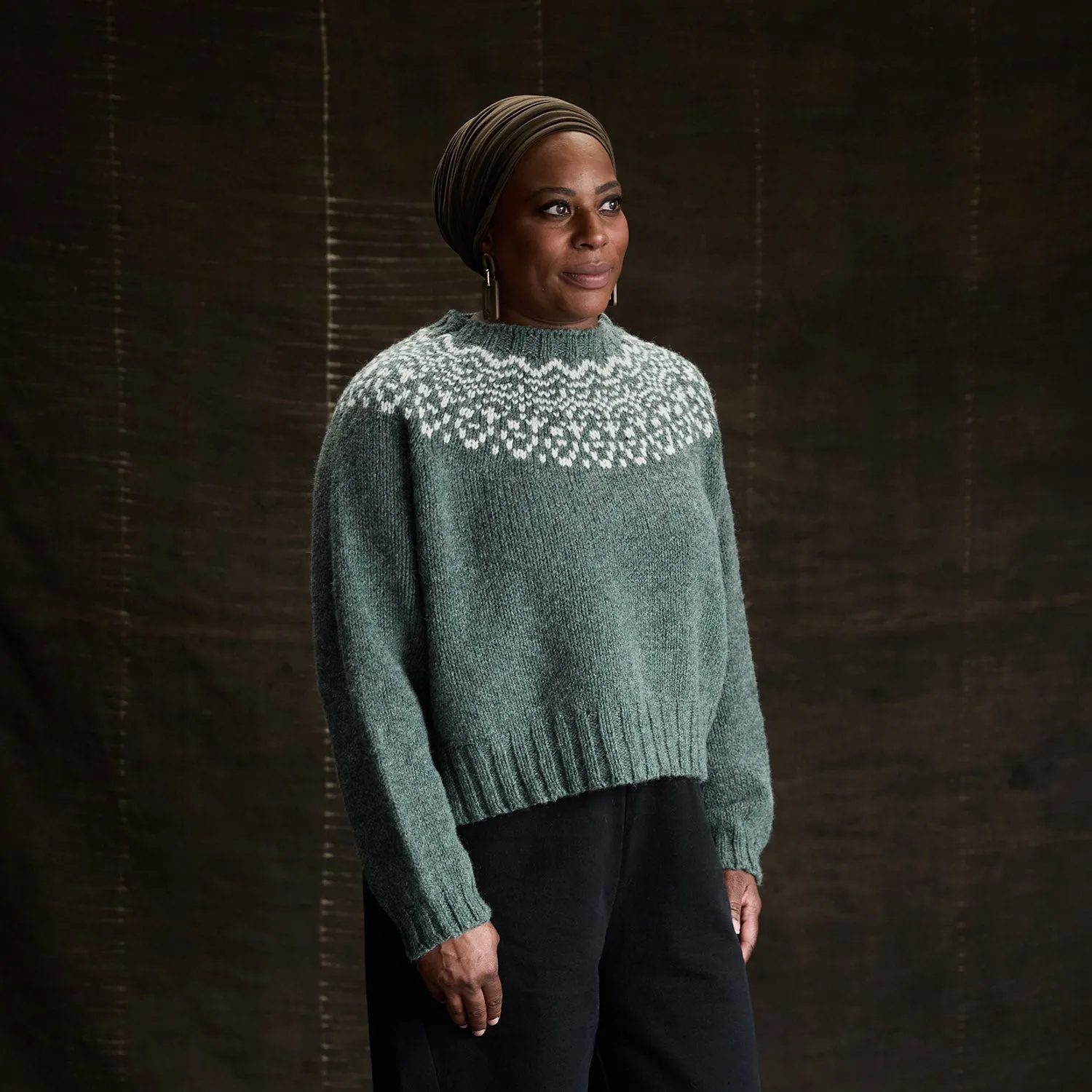 Cropped Isle Womens Sweater - Heritage Wool - Seafoam