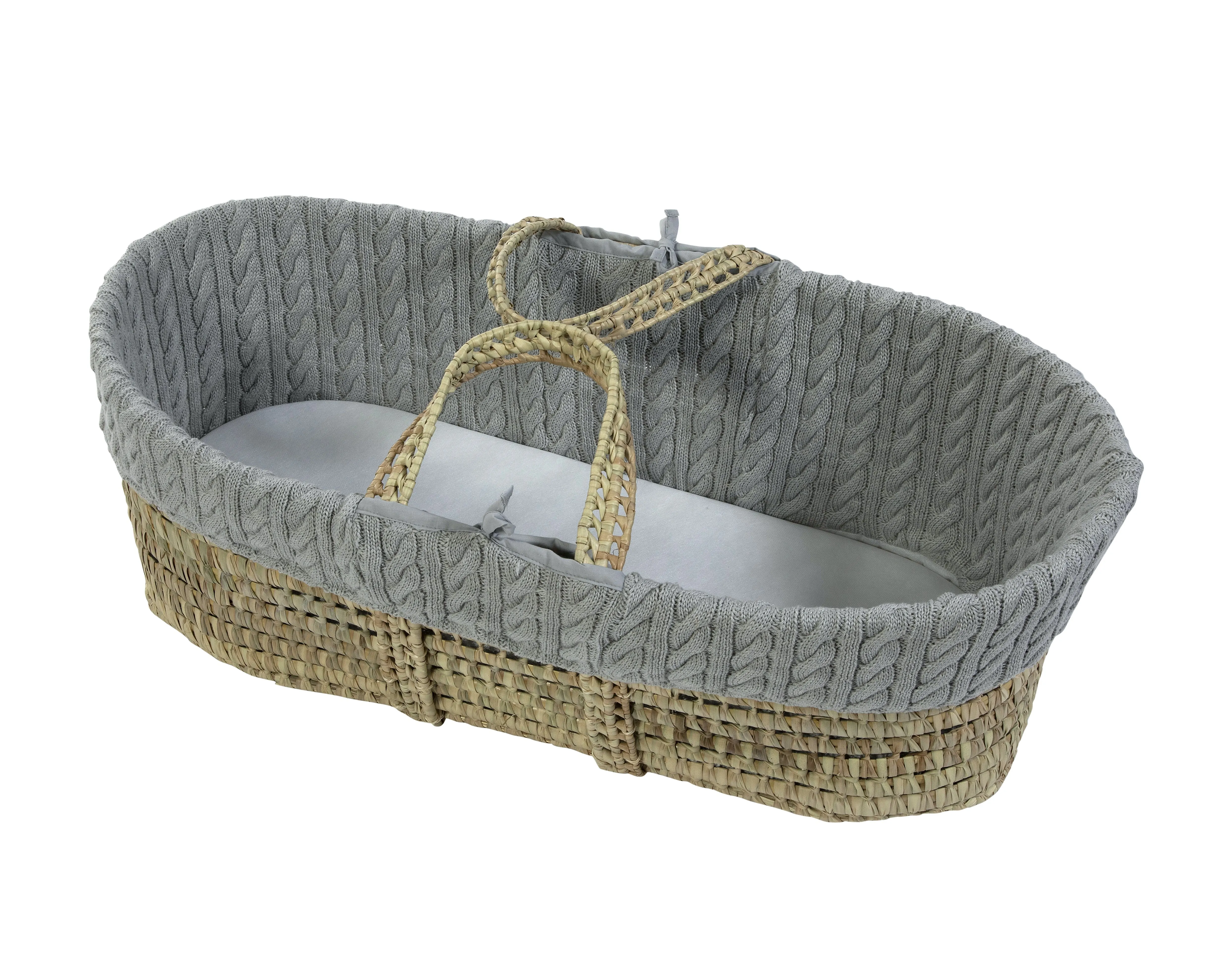 Cuddles Collection Pure Baby Cable Knit Palm Basket and Folding Stand Grey