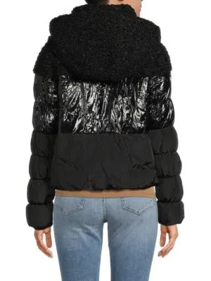 DKNY
 Mixed Media Faux Shearling Hooded Puffer Jacket