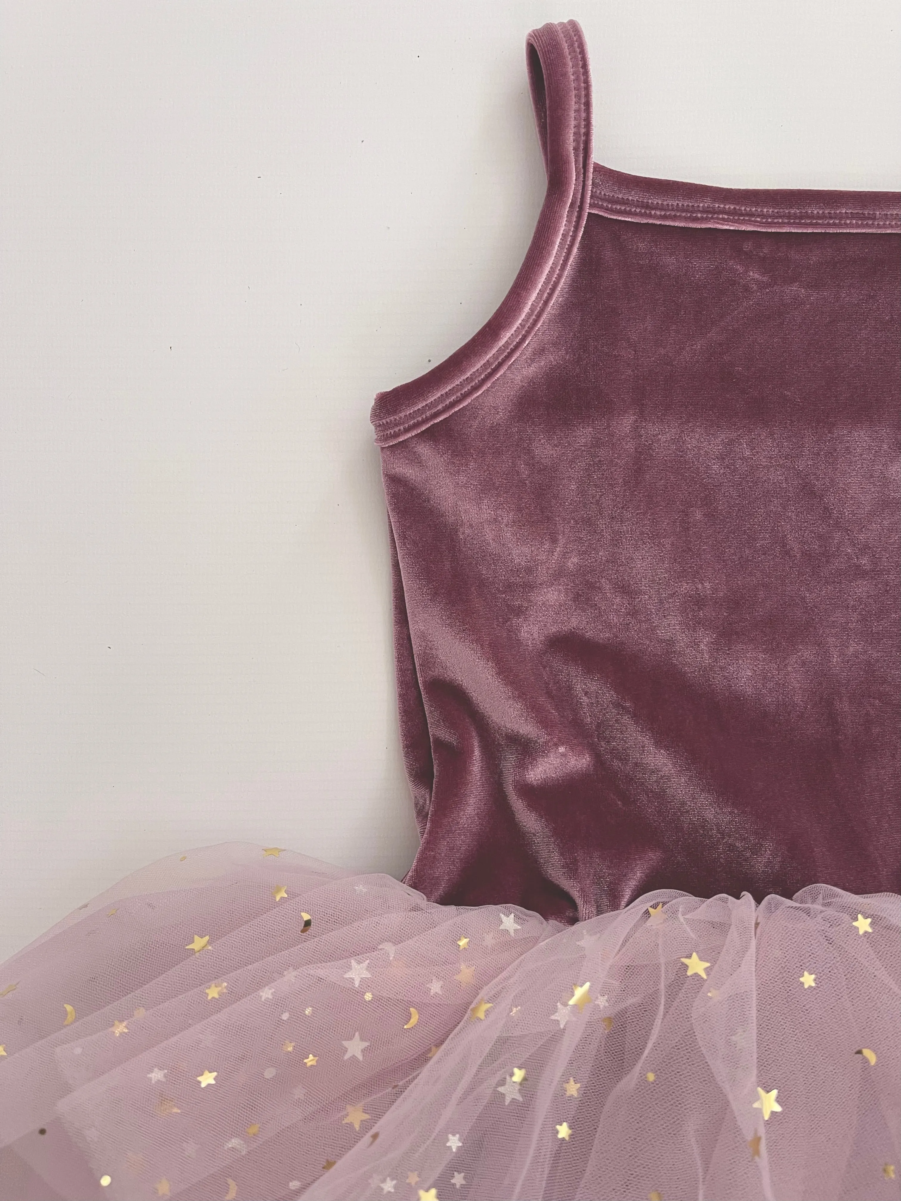 DOLLY® VELVET LEOTARD ROMPER TUTU DRESS STARS & MOON ⭐️ 🌙TULLE dusty violet