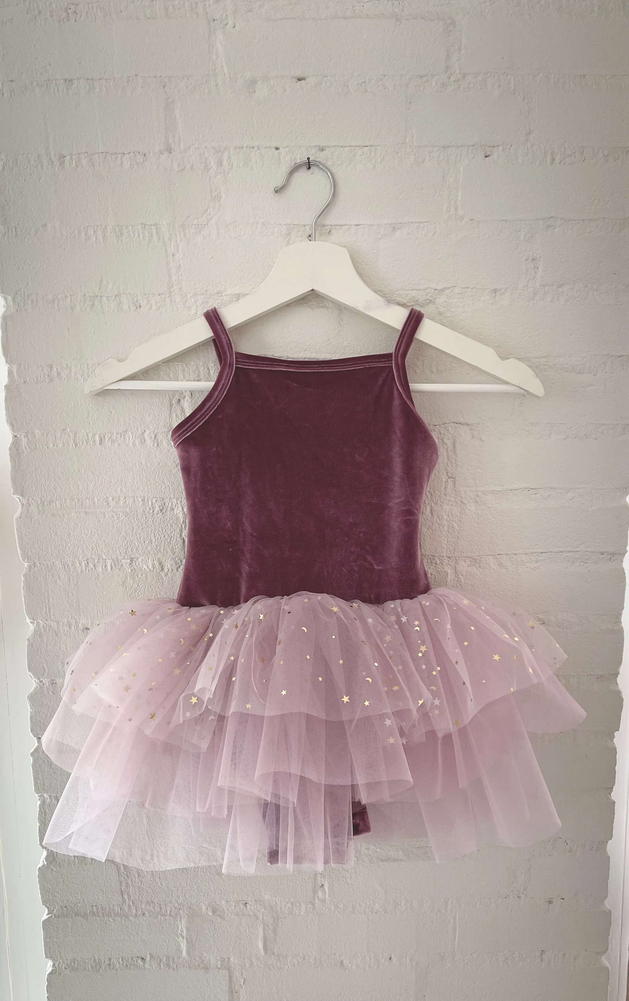 DOLLY® VELVET LEOTARD ROMPER TUTU DRESS STARS & MOON ⭐️ 🌙TULLE dusty violet