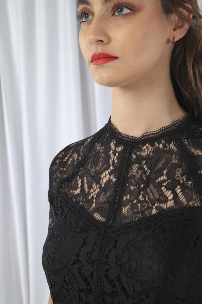 Double Second Black Raglan Sleeve Lace Top