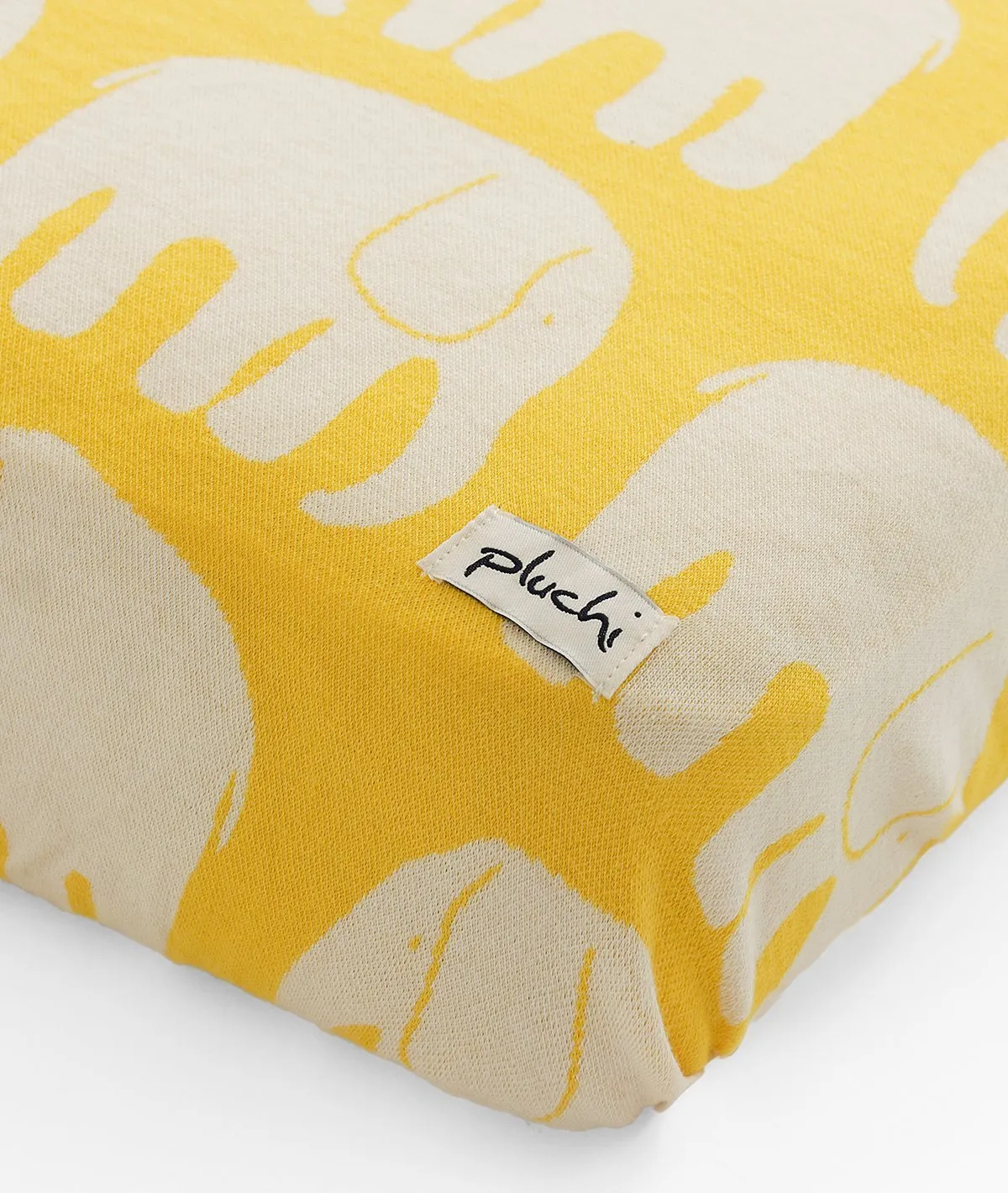 Elephant Yellow Cotton Knitted Cot Sheet & Pillow Set for Babies