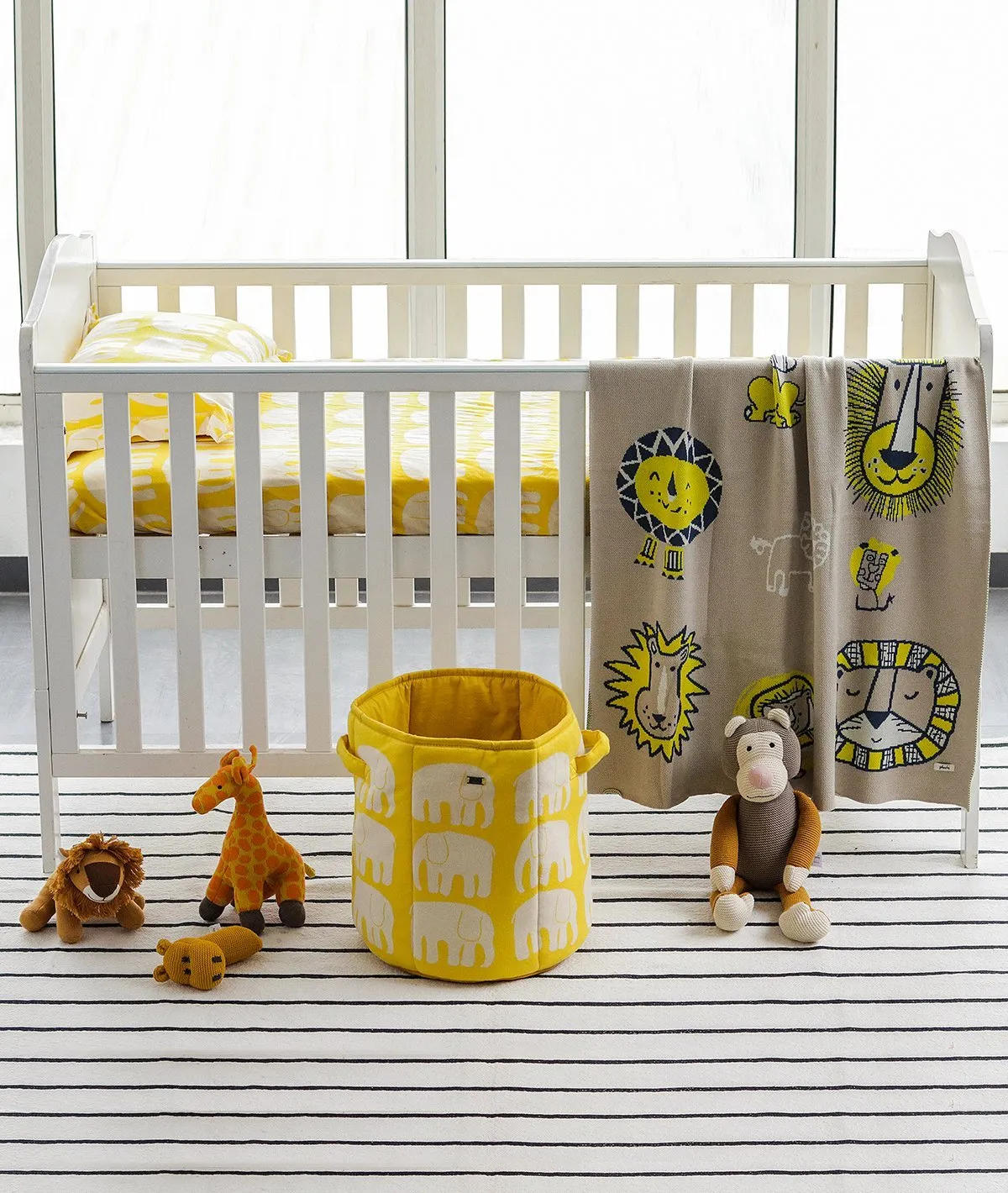 Elephant Yellow Cotton Knitted Cot Sheet & Pillow Set for Babies