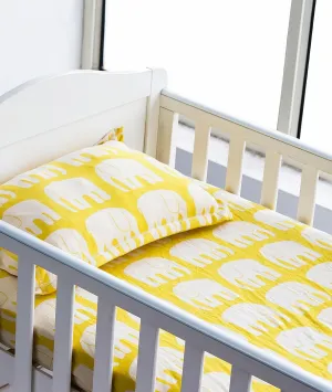 Elephant Yellow Cotton Knitted Cot Sheet & Pillow Set for Babies