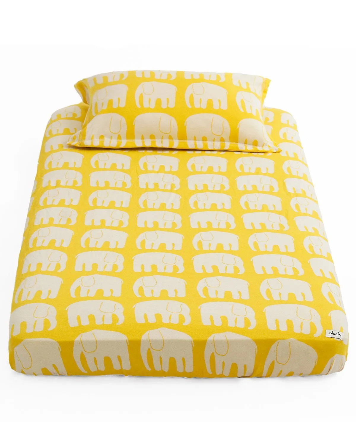 Elephant Yellow Cotton Knitted Cot Sheet & Pillow Set for Babies