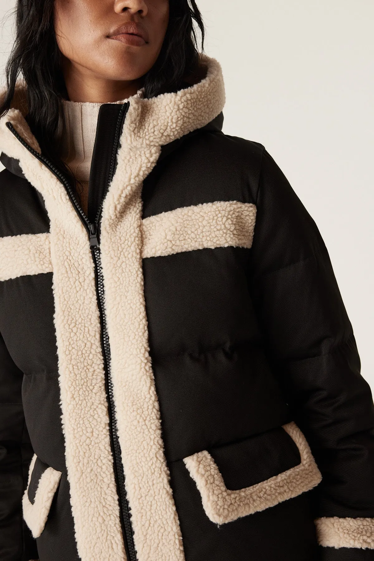 Elke Shearling Puffer - Black