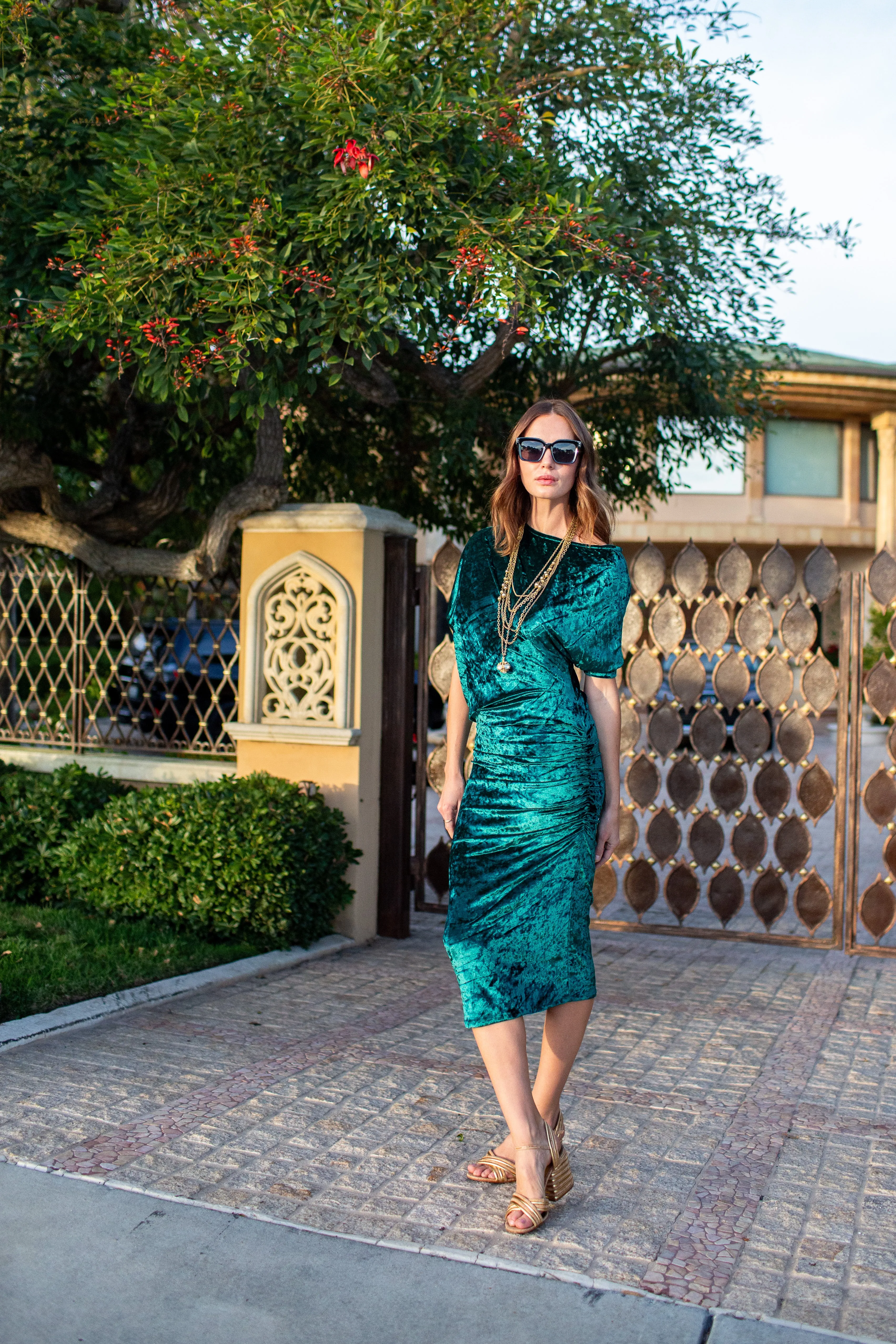 Emerald Crushed Velvet Angle Dress