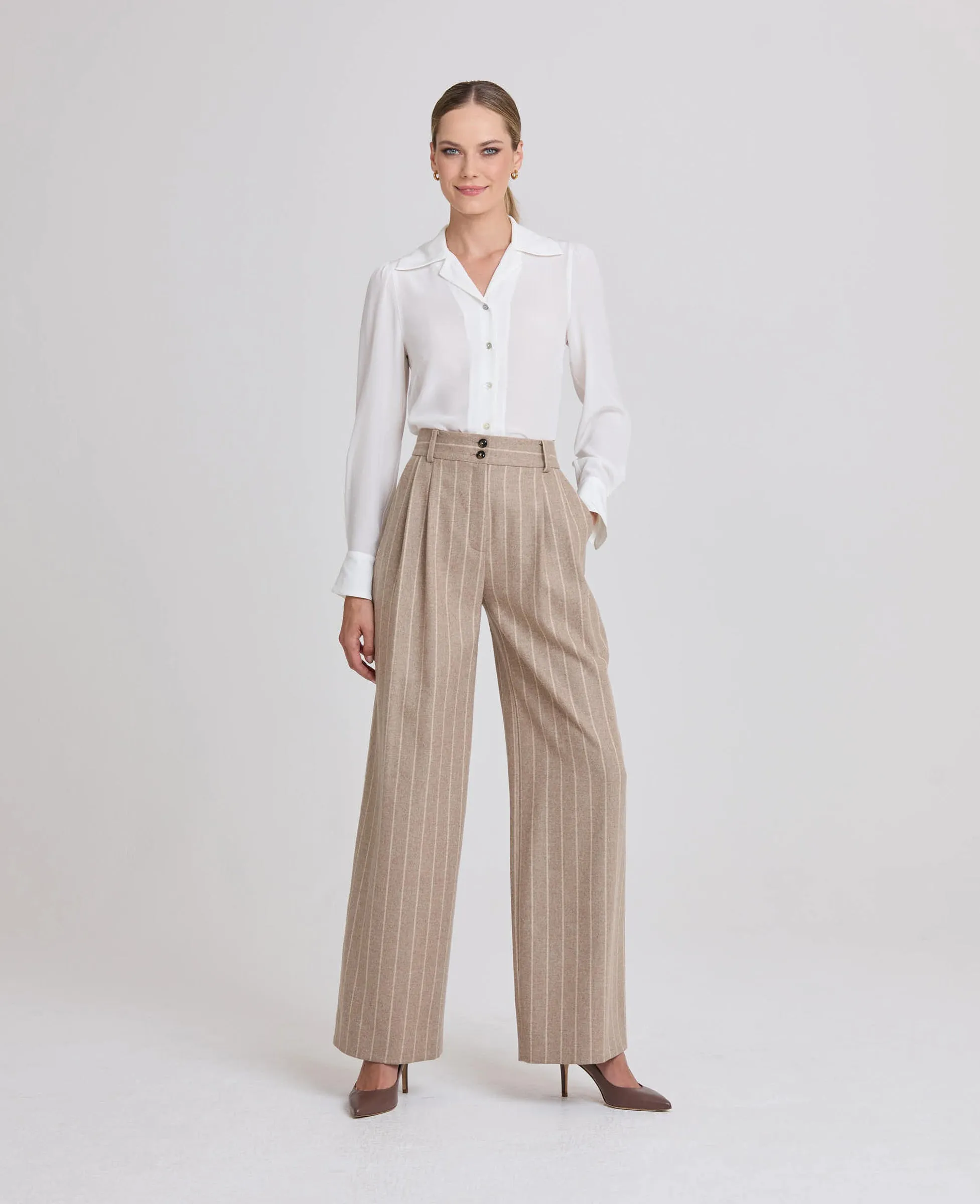 Eve High Waisted Wide Leg Pleated Trousers