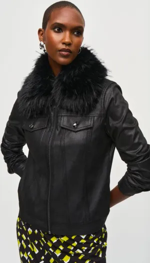 Faux Fur Collar Suede Jacket