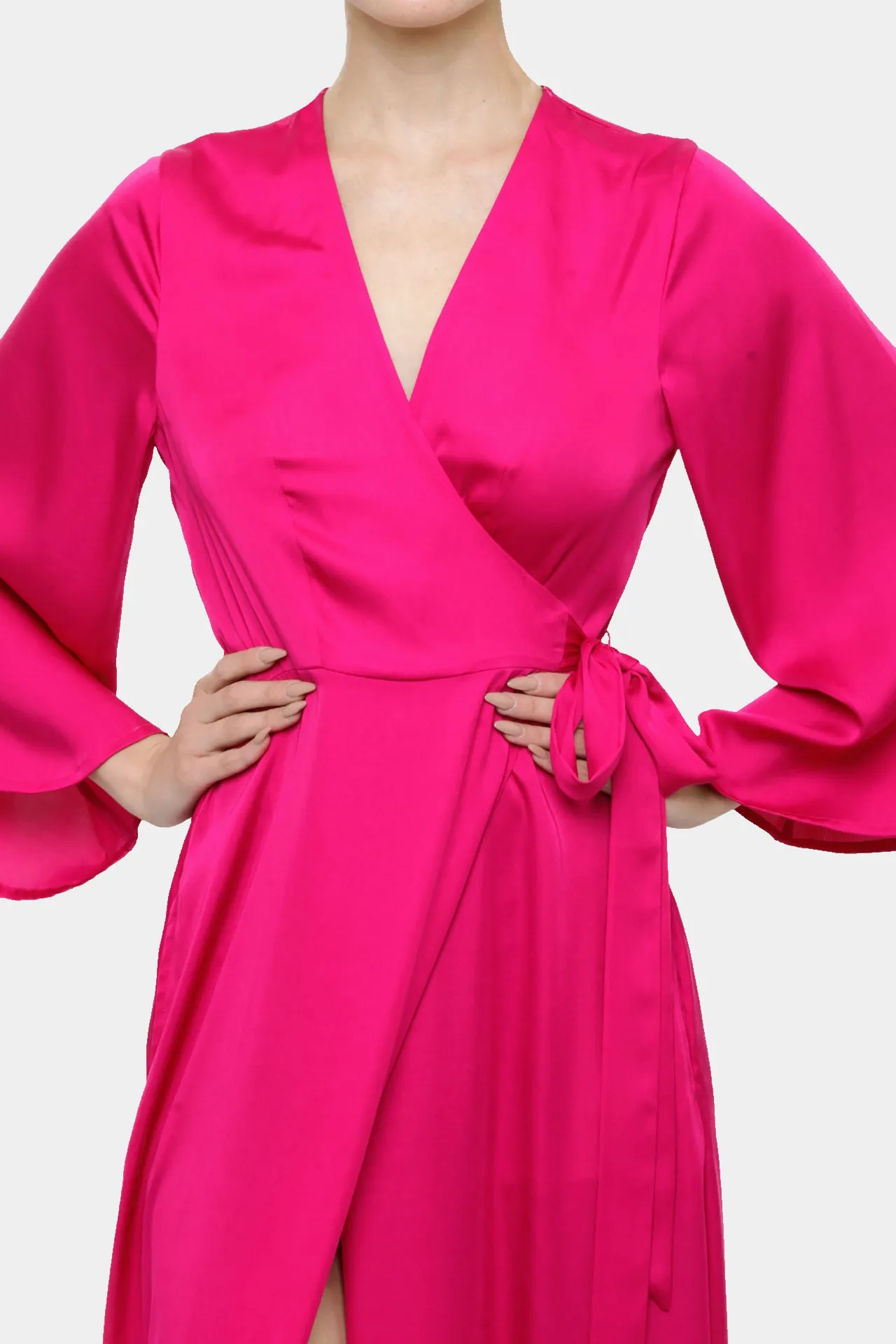 Fuchsia Long Sleeve Wrap Dress