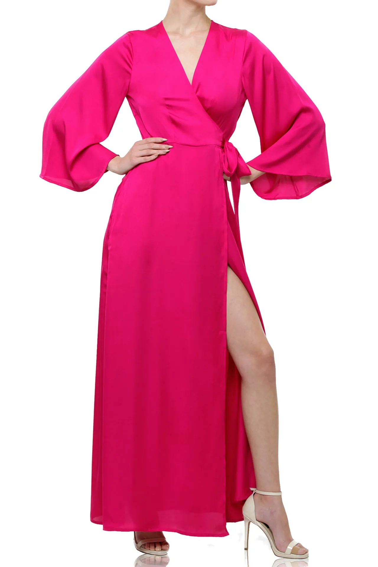 Fuchsia Long Sleeve Wrap Dress