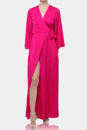 Fuchsia Long Sleeve Wrap Dress