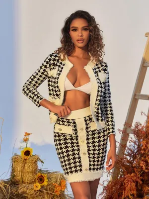 Gavi Houndstooth Knitted Skirt Set