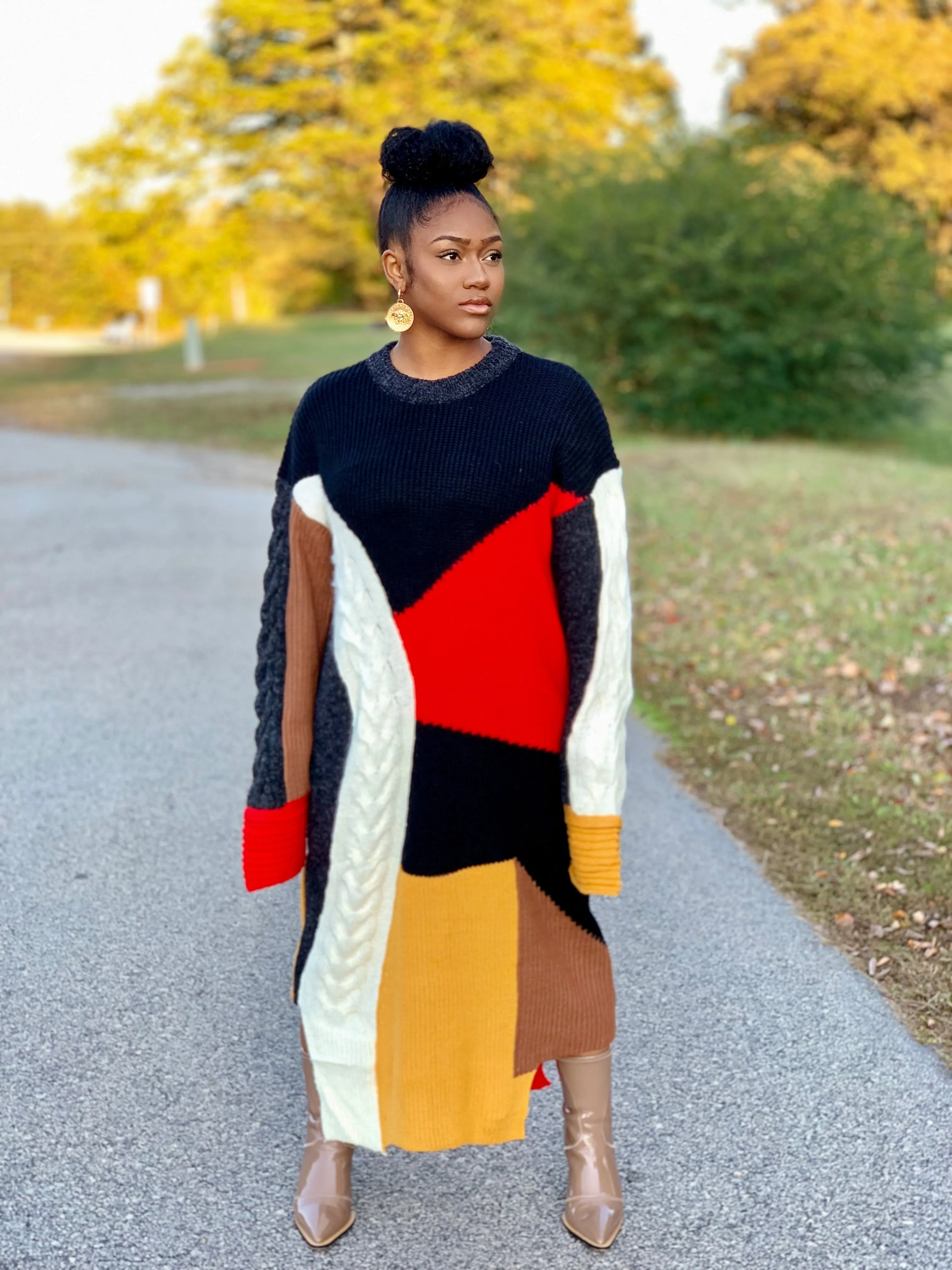 Geo Patchwork Sweater Dress