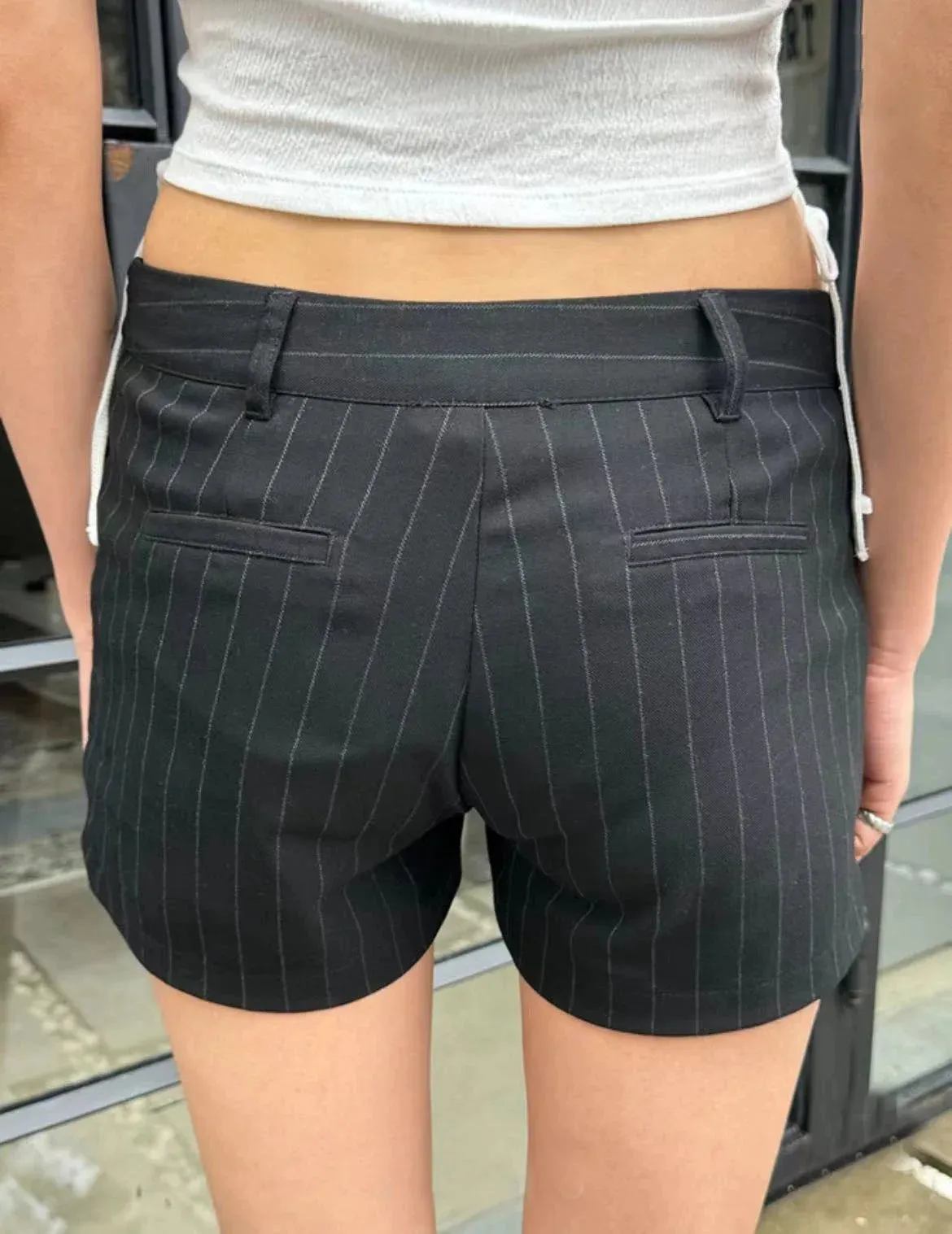 Girlary Sweet Women Black Shorts 2024 Fashion Summer Ladies  Black Vertical Stripes Shorts Vintage Female Casual Pants