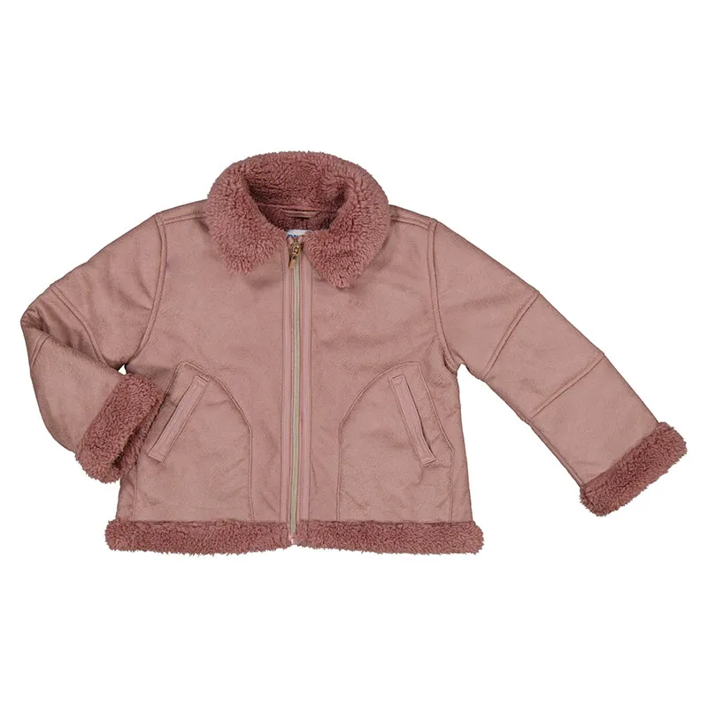 Girls Faux Suede Coat- Rose