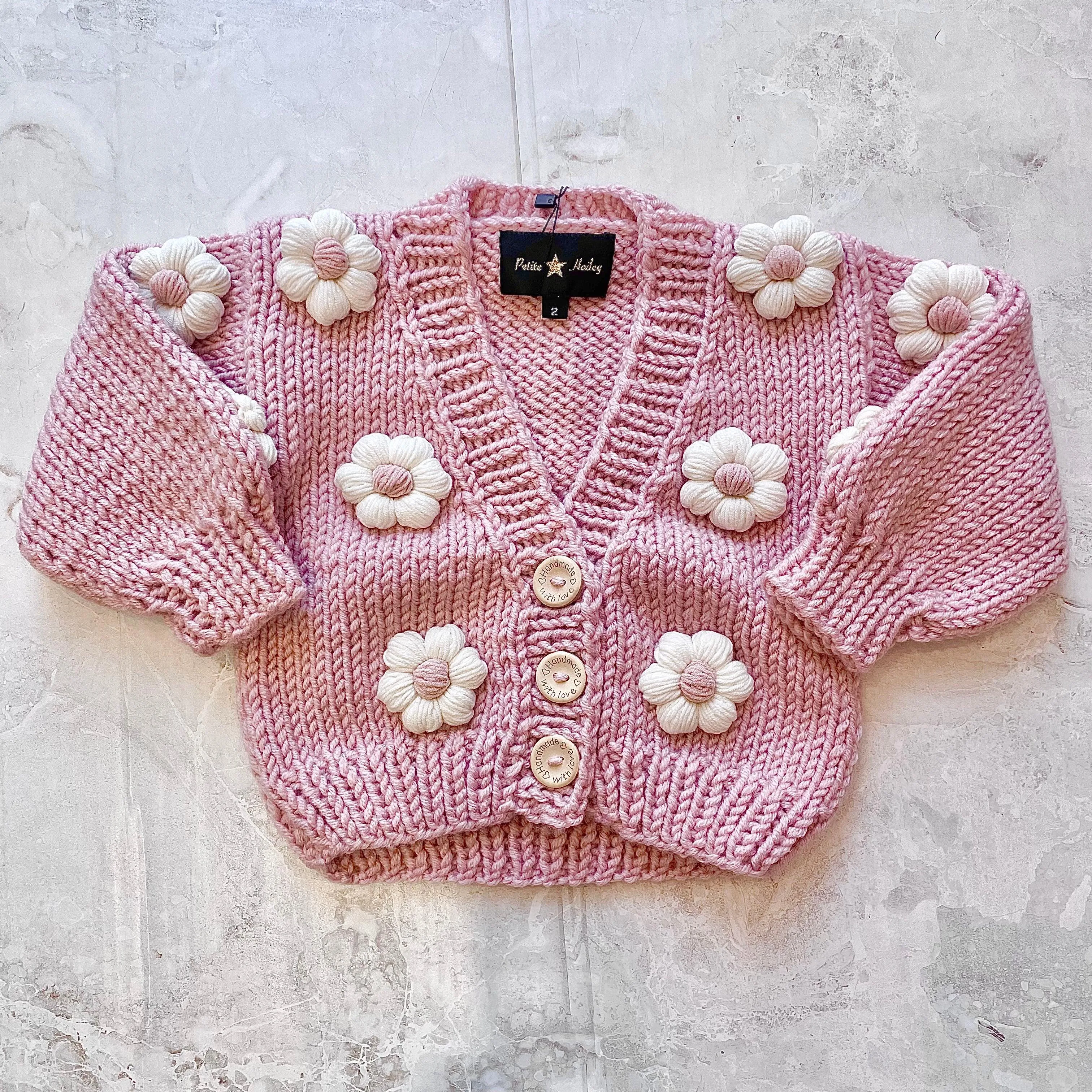 Girls Sweater | Hand Wool Knit Daisy Cardigan | Petite Hailey