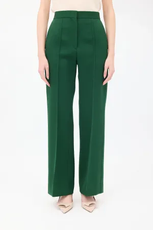 Green Wool Pintuck Wide Leg Trouser