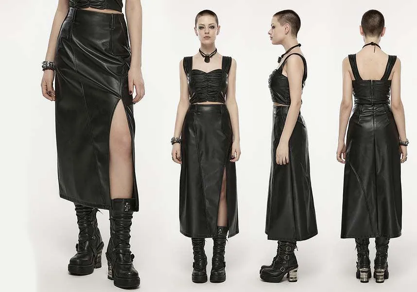 High Waisted Split | FAUX LEATHER SKIRT*