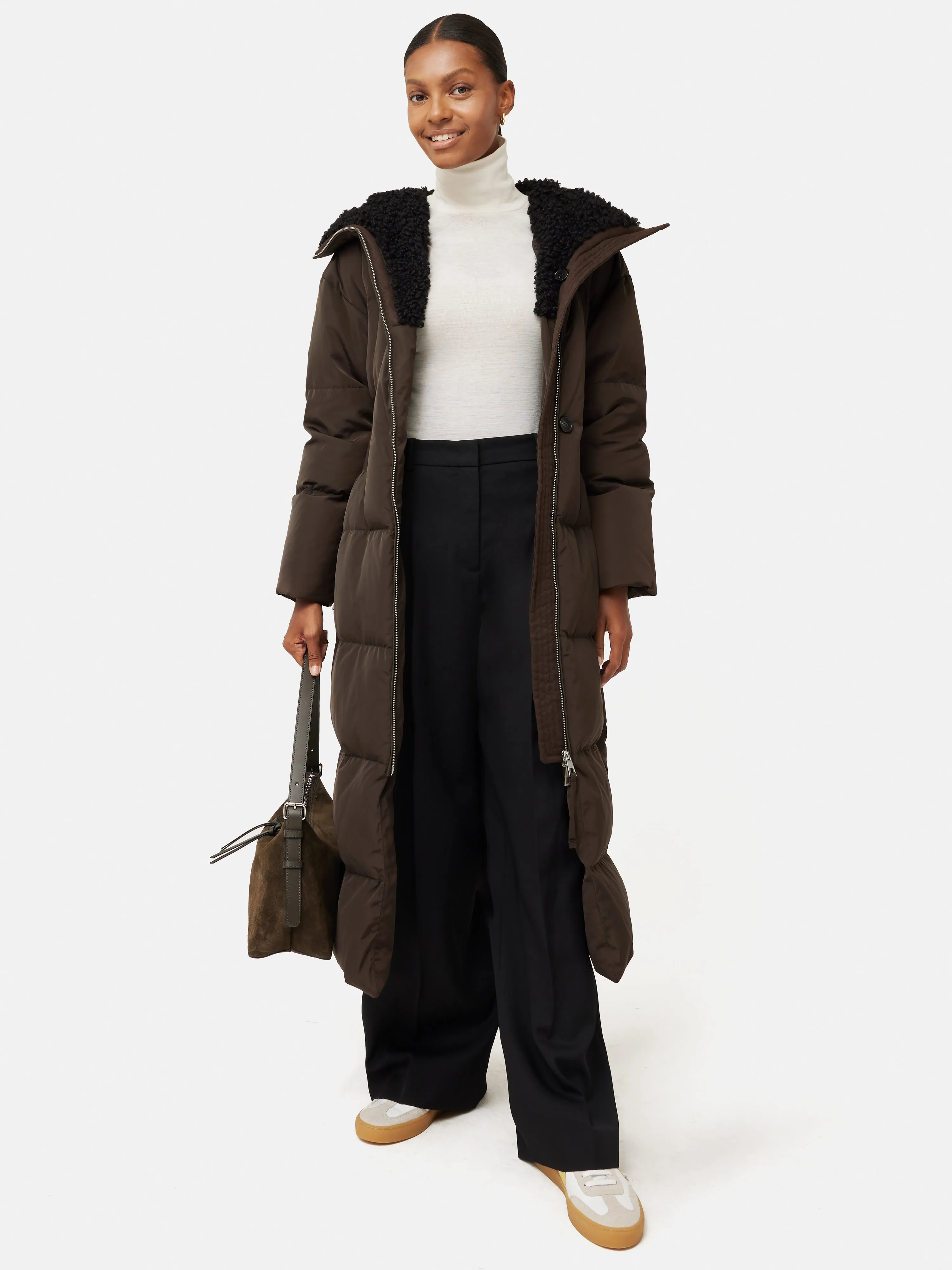 Hooded Down Maxi Puffer | Brown